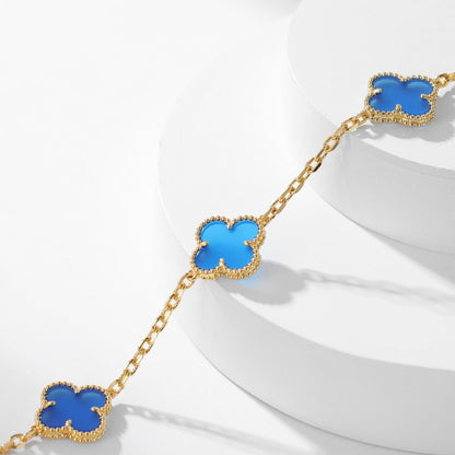 [⭐Veyra]CLOVER 10 MOTIFS BLUE AGATE NECKLACE