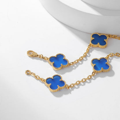 [⭐Veyra]CLOVER 10 MOTIFS BLUE AGATE NECKLACE