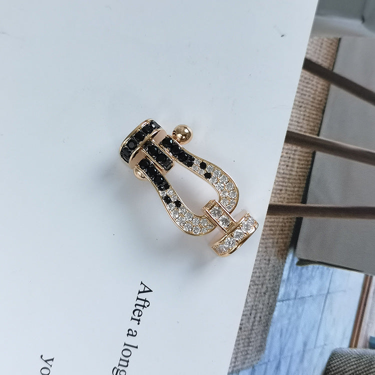 [⭐Veyra]FORCE LARGE HORSESHOE BLACK WHITE DIAMOND BRACELET SILVER