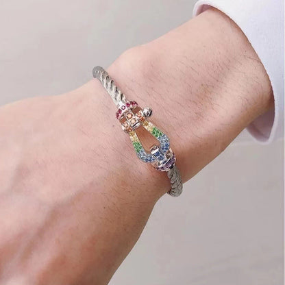 [⭐Veyra]FORC LARGE HORSESHOE  COLORED DIAMOND BRACELET SILVER