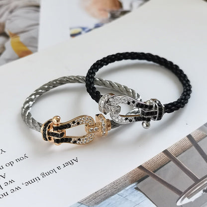 [⭐Veyra]FORCE LARGE HORSESHOE BLACK WHITE DIAMOND BRACELET SILVER