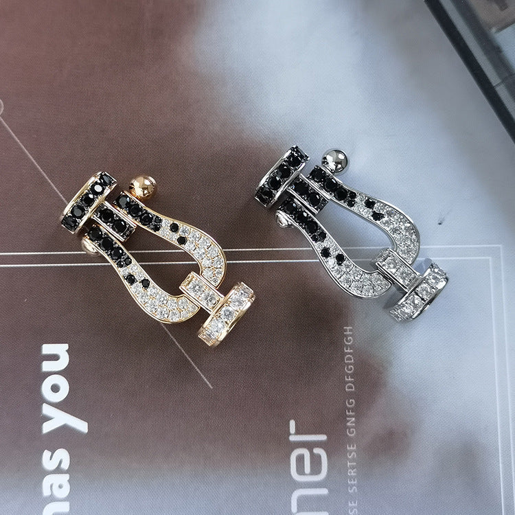 [⭐Veyra]FORCE LARGE HORSESHOE BLACK WHITE DIAMOND BRACELET ROSE GOLD