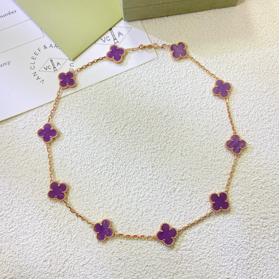 [⭐Veyra Jewelry]CLOVER 10 MOTIFS  PURPLE VIOLET  NECKLACE