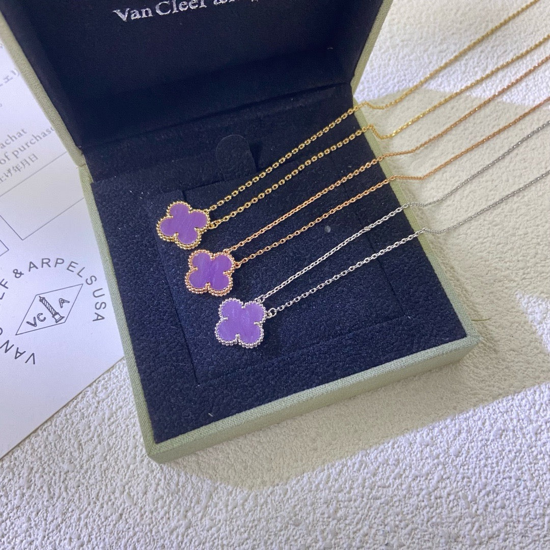 [⭐Veyra Jewelry]CLOVER 15MM  PURPLE VIOLET NECKLACE