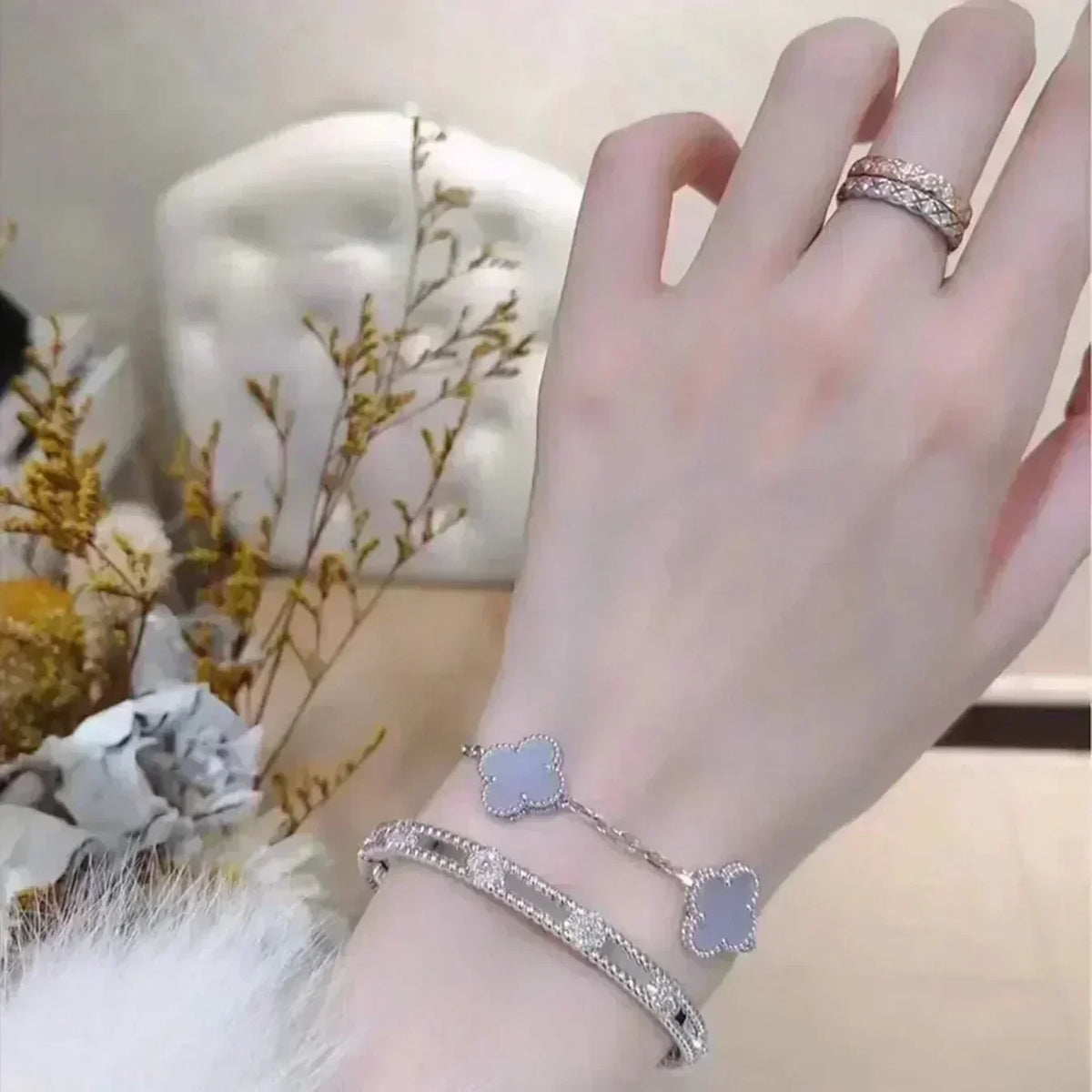 [⭐Veyra] CLOVER 5 MOTIF PURPLE CHALCEDONY BRACELET COLLECTION