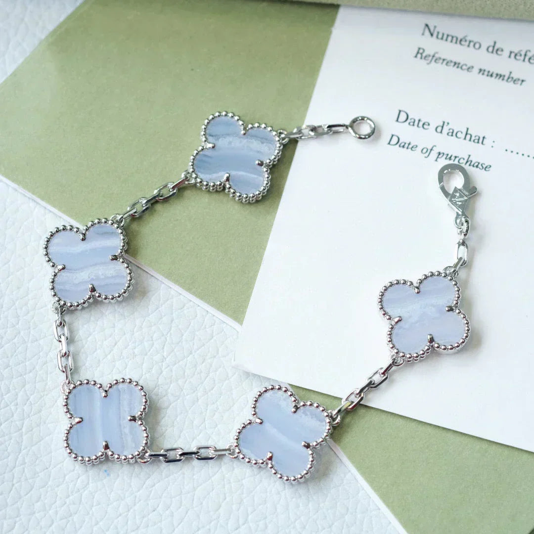 [⭐Veyra] CLOVER 5 MOTIF PURPLE CHALCEDONY BRACELET COLLECTION