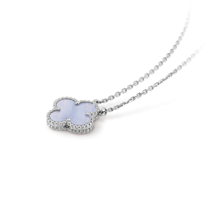 [⭐Veyra]CLOVER 15MM BLUE CHALCEDONY NECKLACE SILVER