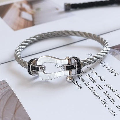 [⭐Veyra]FORCE LARGE HORSESHOE BLACK DIAMOND BRACELET SILVER