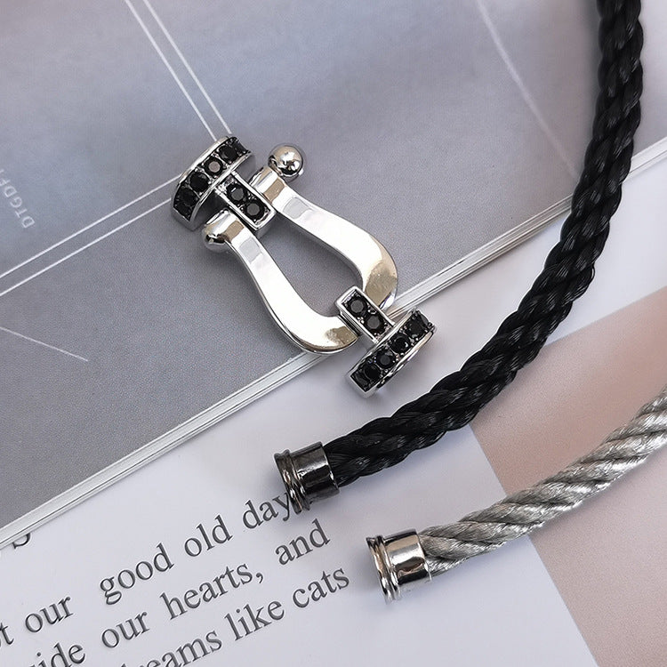 [⭐Veyra]FORCE LARGE HORSESHOE BLACK DIAMOND BRACELET SILVER