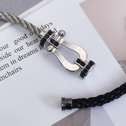 [⭐Veyra]FORCE LARGE HORSESHOE BLACK DIAMOND BRACELET SILVER