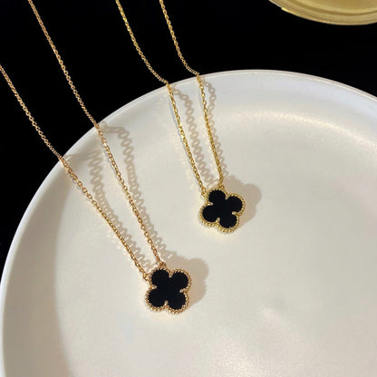 [⭐Veyra]CLOVER 15MM BLACK ONYX SINGLE FLOWER NECKLACE