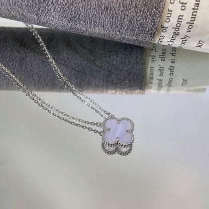 [⭐Veyra]CLOVER 15MM BLUE CHALCEDONY NECKLACE SILVER