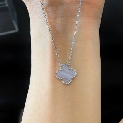 [⭐Veyra]CLOVER 15MM BLUE CHALCEDONY NECKLACE SILVER