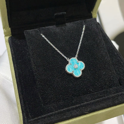 [⭐Veyra]CLOVER 15MM DIAMOND SVRES PORCELAIN  NECKLACE SILVER