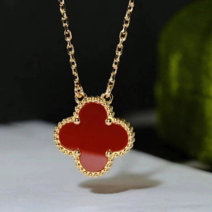 [⭐Veyra]CLOVER 15MM CARNELIAN SINGLE FLOWER NECKLACE