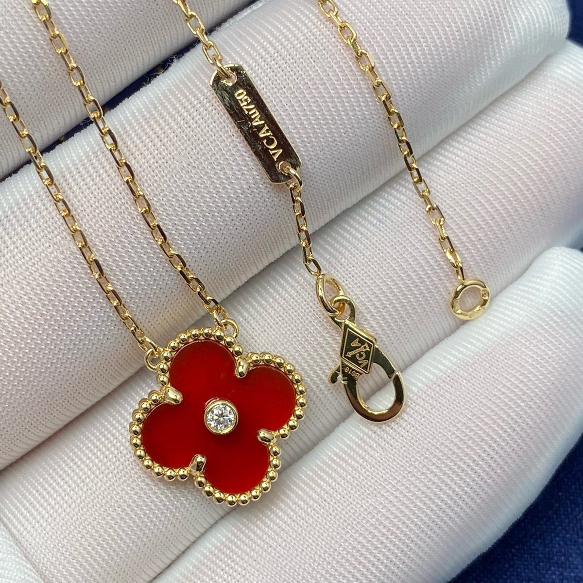[⭐Veyra]CLOVER 15MM DIAMOND CARNELIAN NECKLACE