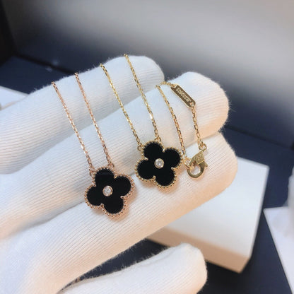 [⭐Veyra]CLOVER 15MM DIAMOND ONYX NECKLACE