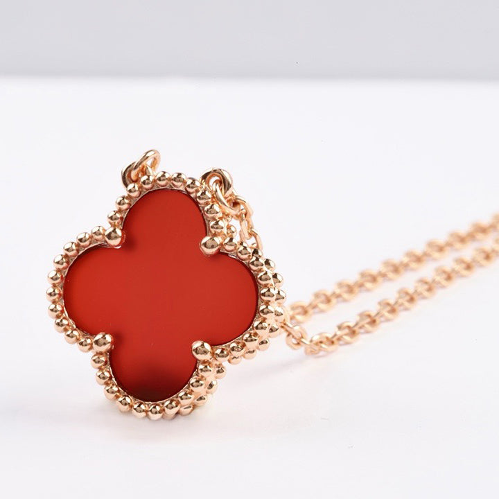 [⭐Veyra]CLOVER 15MM CARNELIAN SINGLE FLOWER NECKLACE