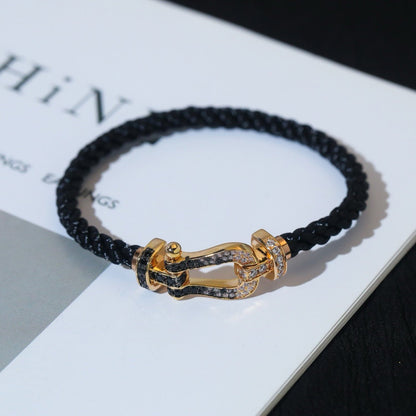 [⭐Veyra]FORCE LARGE HORSESHOE BLACK WHITE DIAMOND BRACELET ROSE GOLD
