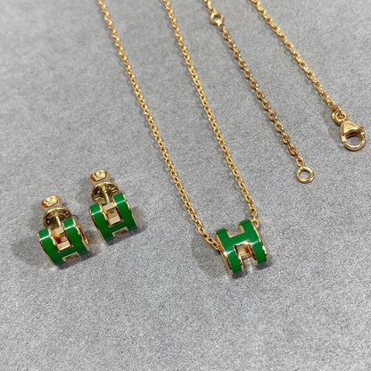 [⭐Veyra]POP H GREEN NECKLACE SILVER AND GOLD