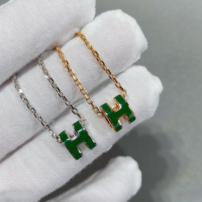 [⭐Veyra]POP H GREEN NECKLACE SILVER AND GOLD