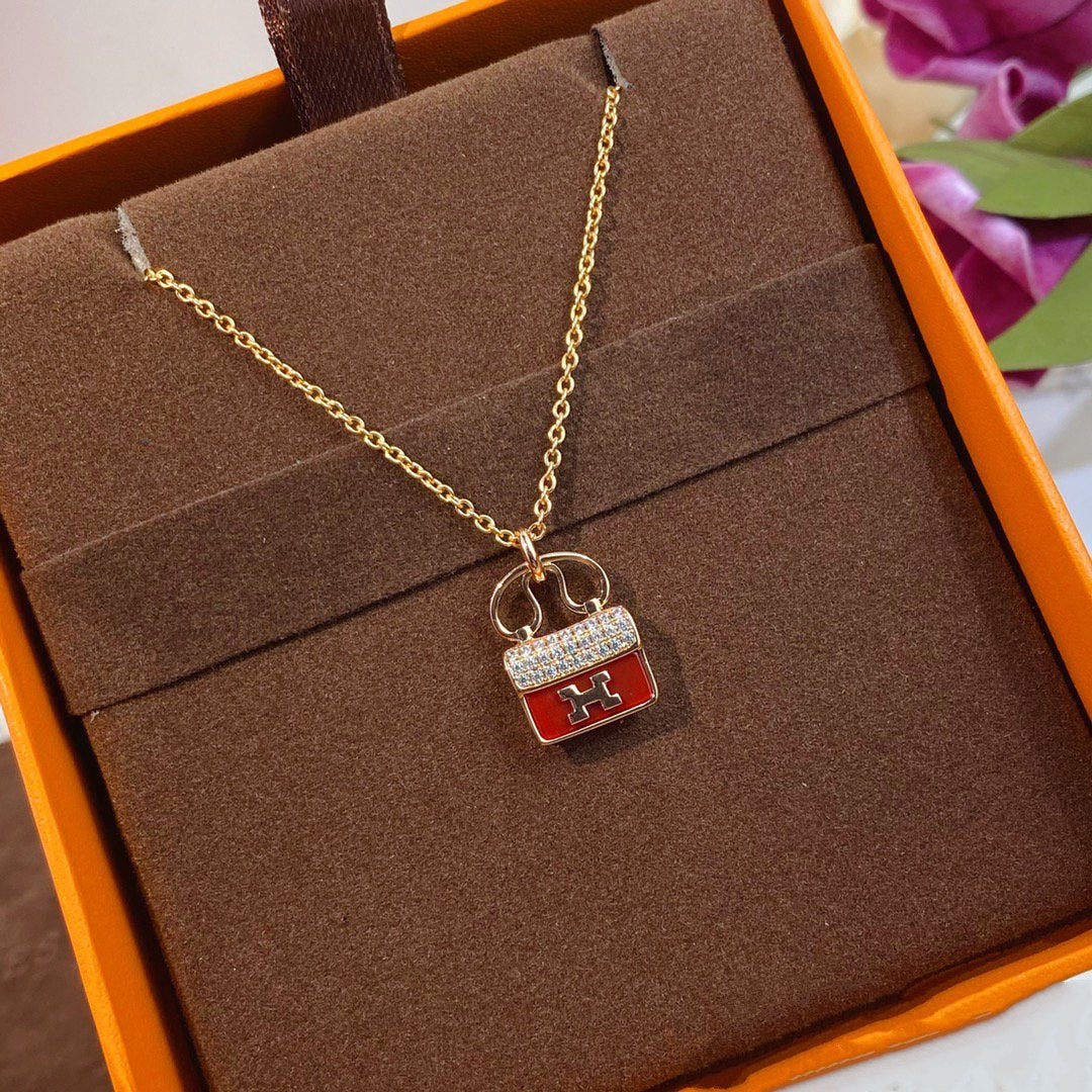 [⭐Veyra]CONSTANCE RED PEDANT PINK GOLD NECKLACE