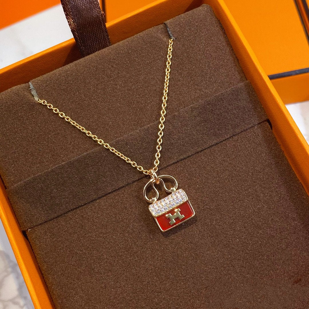 [⭐Veyra]CONSTANCE RED PEDANT PINK GOLD NECKLACE