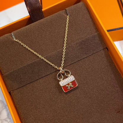 [⭐Veyra]CONSTANCE RED PEDANT PINK GOLD NECKLACE