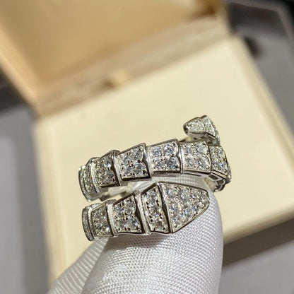 [⭐Veyra]SERPENTI DOUBLE RING SILVER DIAMOND PAVED