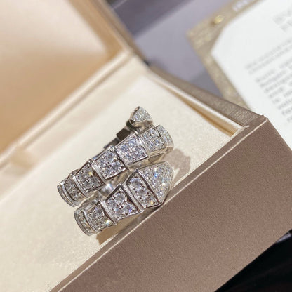 [⭐Veyra]SERPENTI DOUBLE RING SILVER DIAMOND PAVED