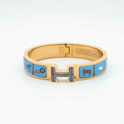 [⭐Veyra]H PINK GOLD BRACELET BLUE CERAMIC