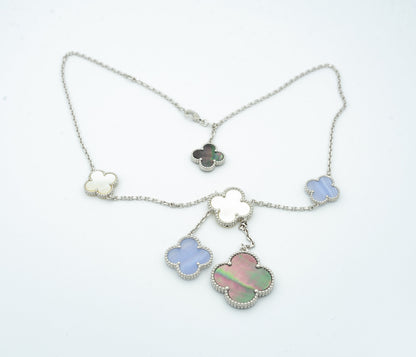 [⭐Veyra]CLOVER MOP CHALCEDONY NECKLACE SILVER 6 MOTIF