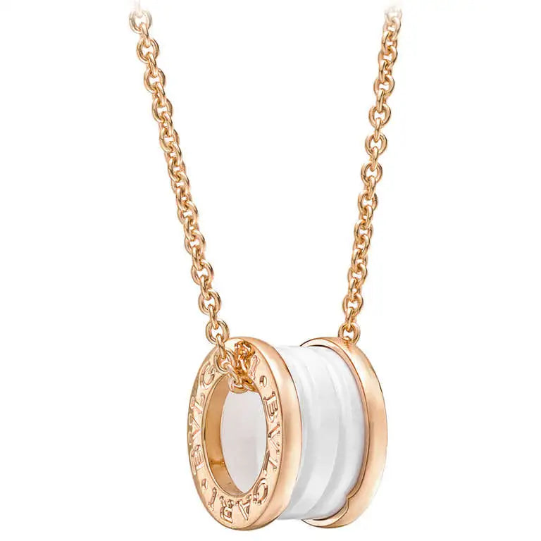 [⭐Veyra]ZERO 1 WHITE CERAMIC PINK GOLD DIAMOND NECKLACE