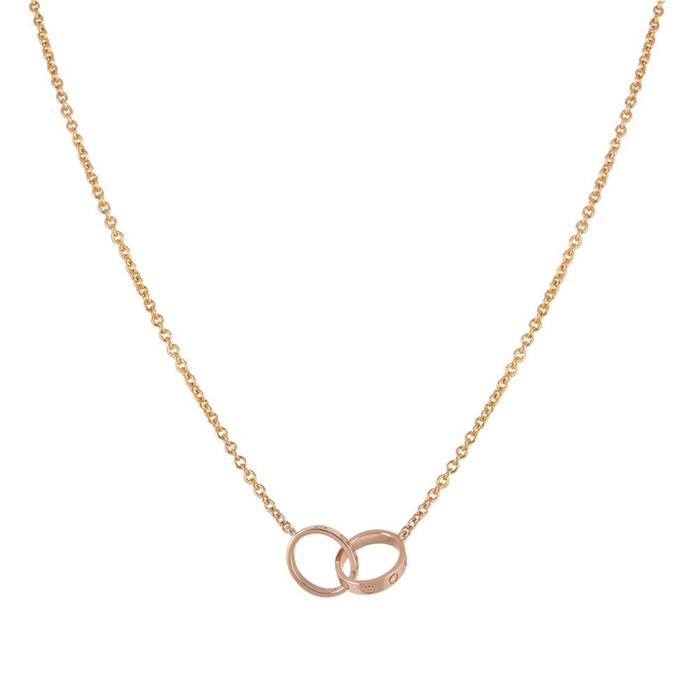 [⭐Veyra]LOVE NECKLACE DOUBLE RING PINK GOLD
