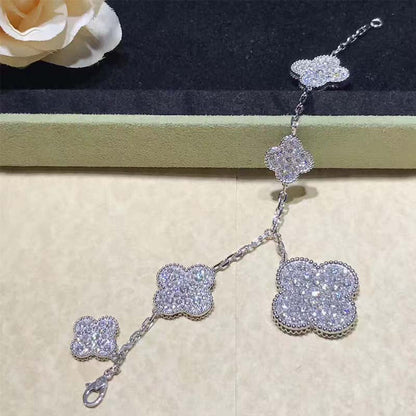 [⭐Veyra]CLOVER 6 MOTIFS SILVER DIAMOND BRACELET