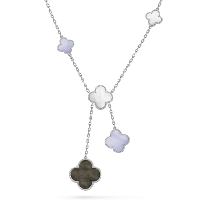 [⭐Veyra]CLOVER MOP CHALCEDONY NECKLACE SILVER 6 MOTIF