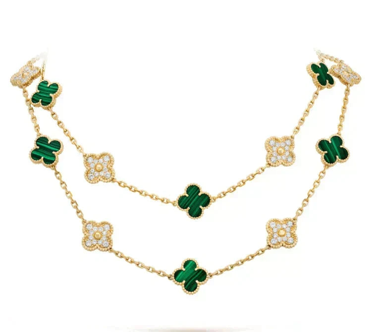 [⭐Veyra]CLOVER 20 MOTIFS MALACHITE DIAMOND NECKLACE