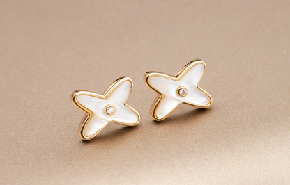 [⭐Veyra]JEUX DE WHITE MOP ROSE GOLD DIAMOND EARRINGS