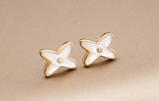 [⭐Veyra]JEUX DE WHITE MOP PINK GOLD DIAMOND EARRINGS