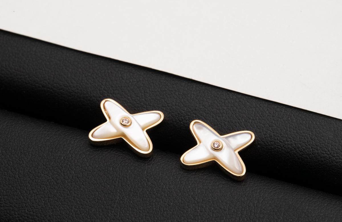 [⭐Veyra]JEUX DE WHITE MOP ROSE GOLD DIAMOND EARRINGS