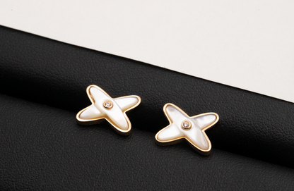 [⭐Veyra]JEUX DE WHITE MOP ROSE GOLD DIAMOND EARRINGS