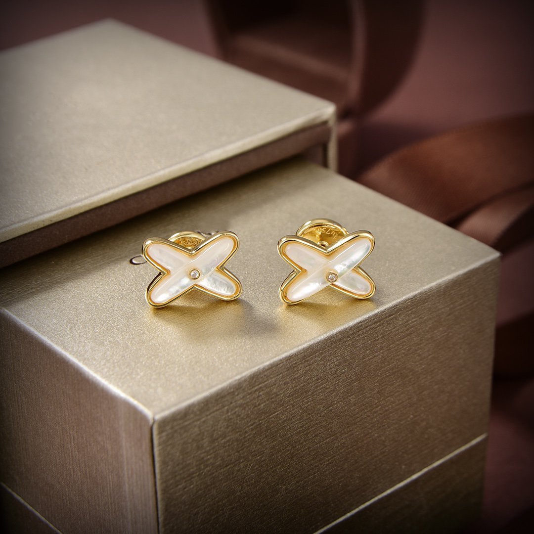 [⭐Veyra]JEUX DE WHITE MOP GOLD DIAMOND EARRINGS