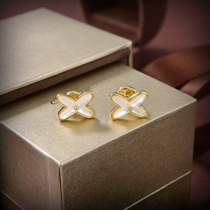 [⭐Veyra]JEUX DE WHITE MOP GOLD DIAMOND EARRINGS