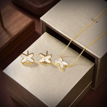 [⭐Veyra]JEUX DE WHITE MOP GOLD DIAMOND EARRINGS