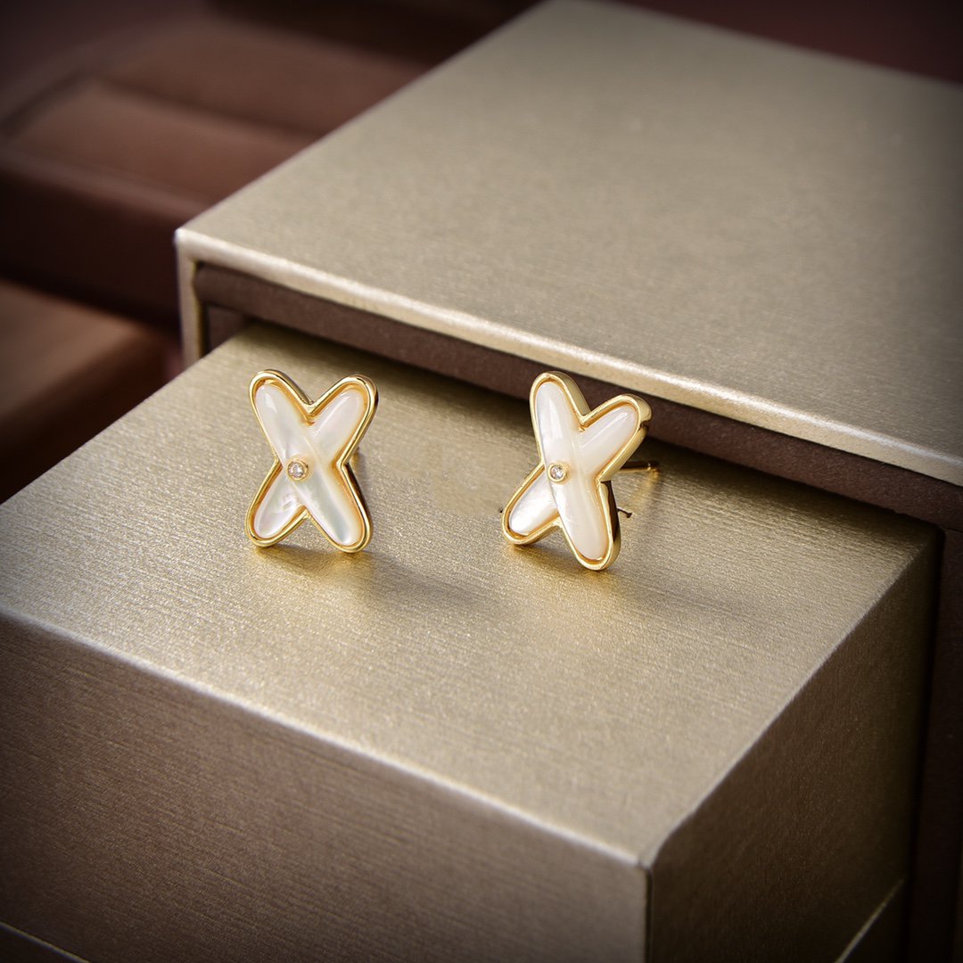 [⭐Veyra]JEUX DE WHITE MOP GOLD DIAMOND EARRINGS