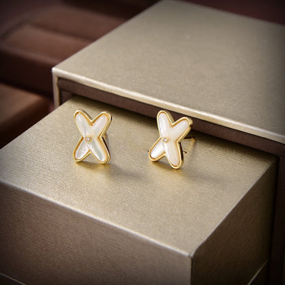 [⭐Veyra]JEUX DE WHITE MOP GOLD DIAMOND EARRINGS