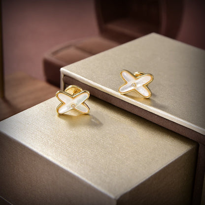 [⭐Veyra]JEUX DE WHITE MOP GOLD DIAMOND EARRINGS