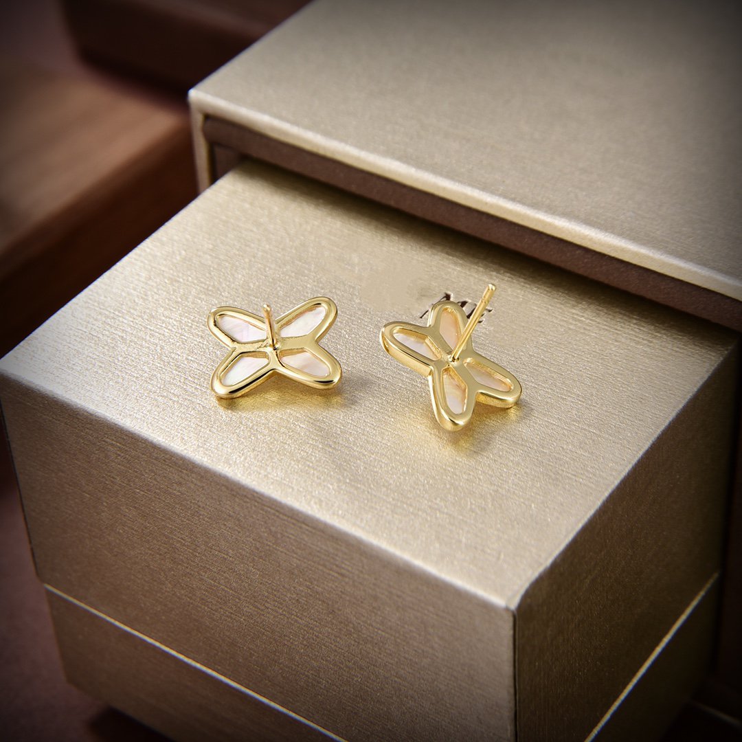 [⭐Veyra]JEUX DE WHITE MOP GOLD DIAMOND EARRINGS