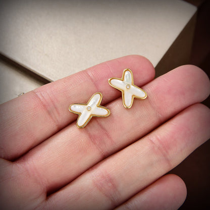 [⭐Veyra]JEUX DE WHITE MOP GOLD DIAMOND EARRINGS
