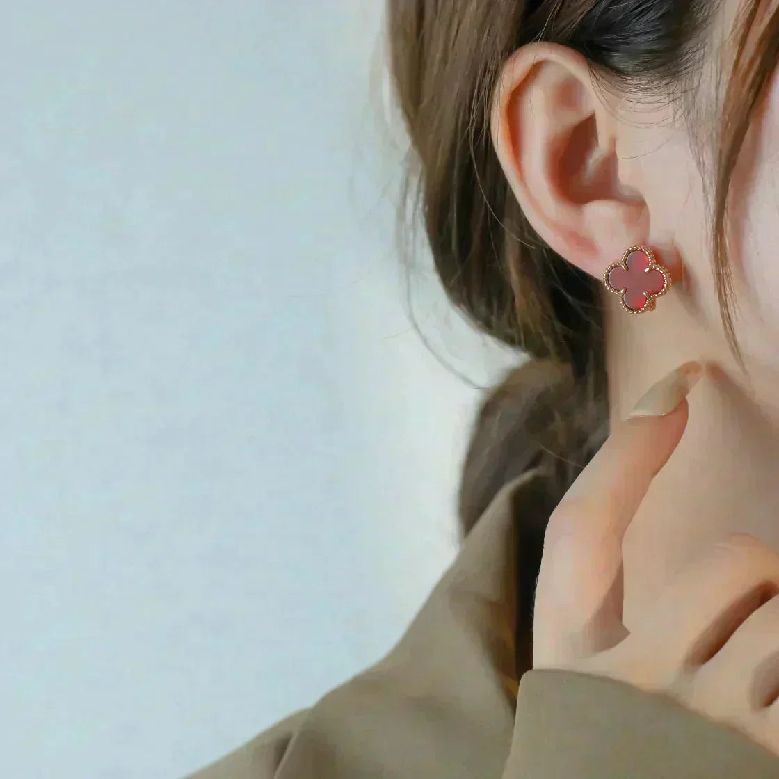 [⭐Veyra]CLOVER MEDIUM 1 MOTIFS CARNELIAN  EARRINGS